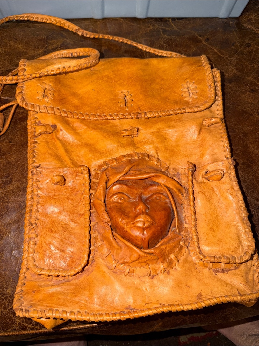 Vintage 70’s Handcrafted Leather 3D Molded Face